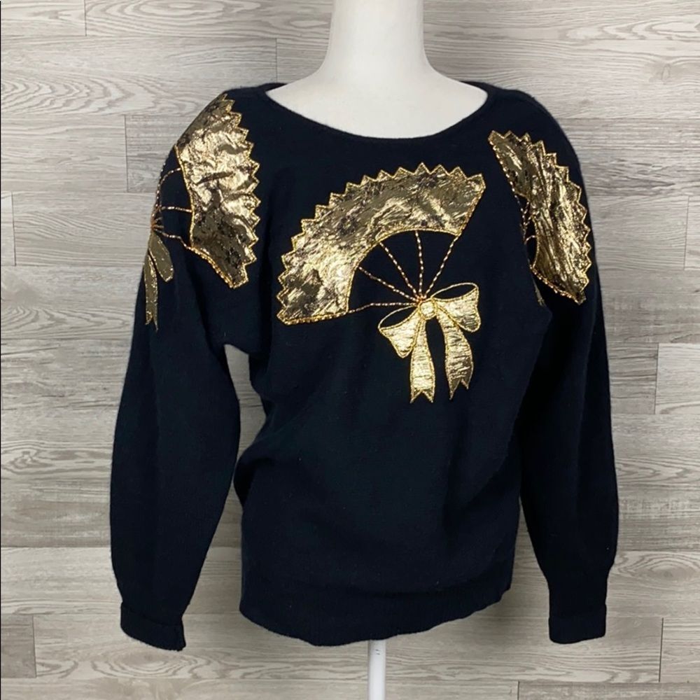 Leau Vive Angora Wool Vintage Gold Black Sweater